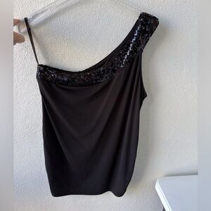 Lane Bryant One shoulder Sequin Top Size 18/20 Cocktail Black Ruched Dressy Goth